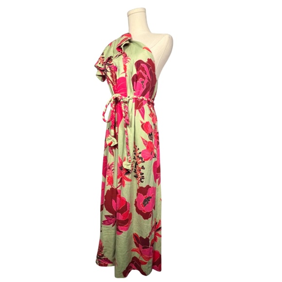 Farm Rio Fresh Garden One-Shoulder Linen Midi Dress (S) - Picture 3 of 12